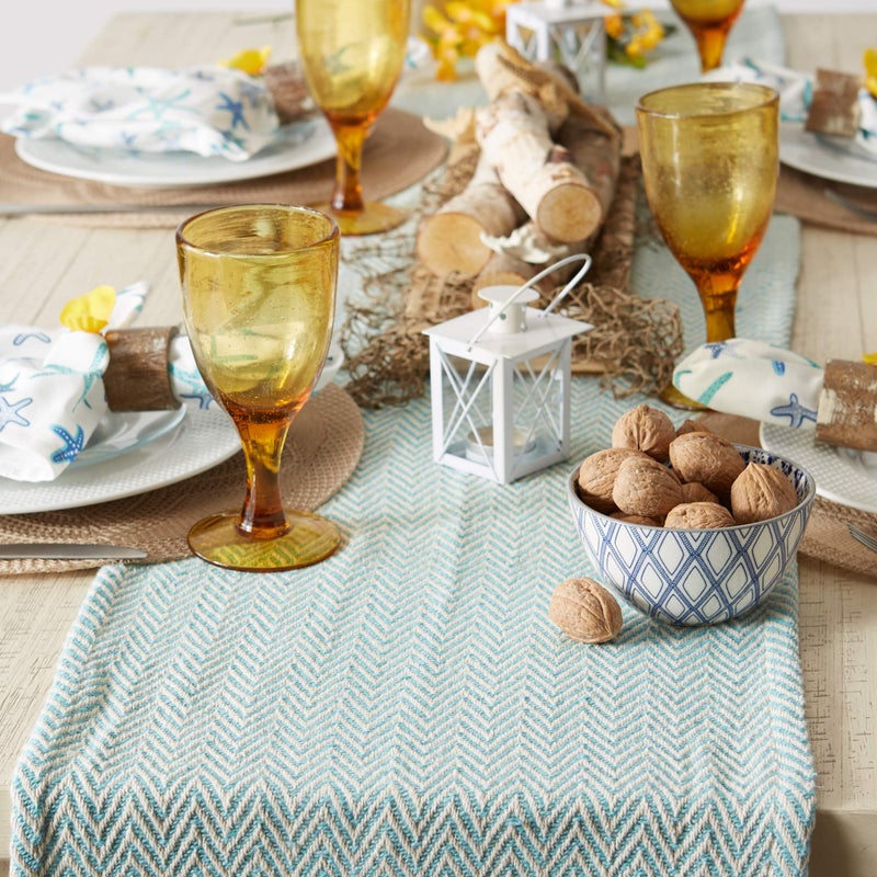 DII Woven Basic Tabletop Collection Chevron Table Runner, 15x72, Aqua - Image 4